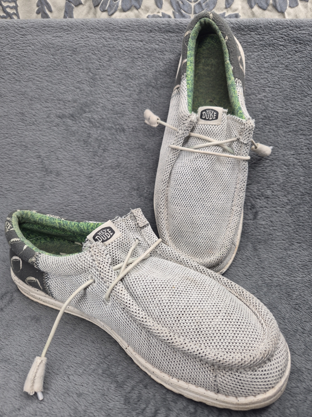 Hey Dude Mens Wally Funk Gray Loafer Slip On Canvas Shoes Size M9 Football Patte